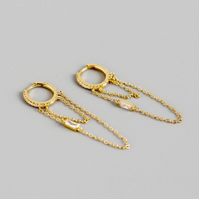 Double Chain Hoop Earrings with Swarovski Crystal Chain Hoop Etsy