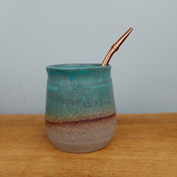 Stoneware cup for yerba mate 12oz/350ml, calabash, cup blue sparkle ceramic