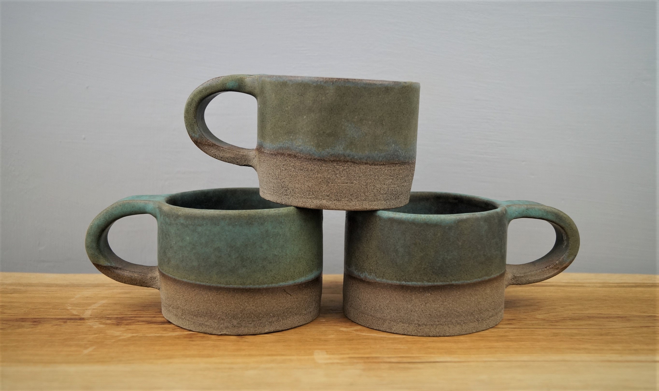 13 oz/390ml Green Stoneware Coffee Mugs Handmade Pottery Mug Etsy
