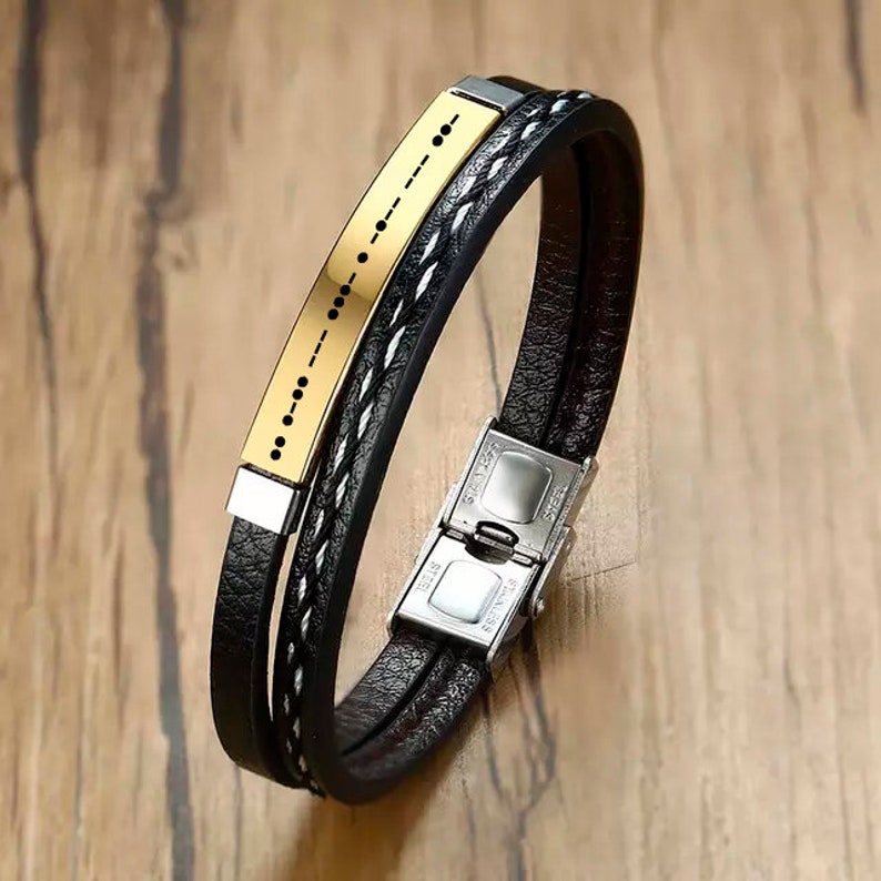 Bracciale Personalizzato In Pelle Vera Con Incisione - Regalo Unico Per Lui E Lei - Foto 11