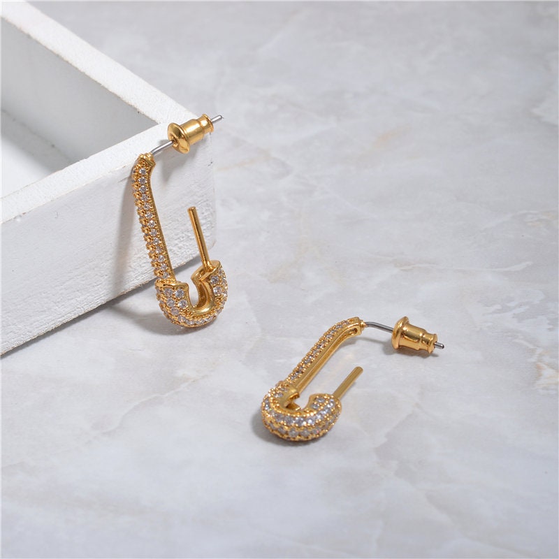 Dainty Safty Pin Tiny Paper Clip Stud Earrings For Women Punk Etsy