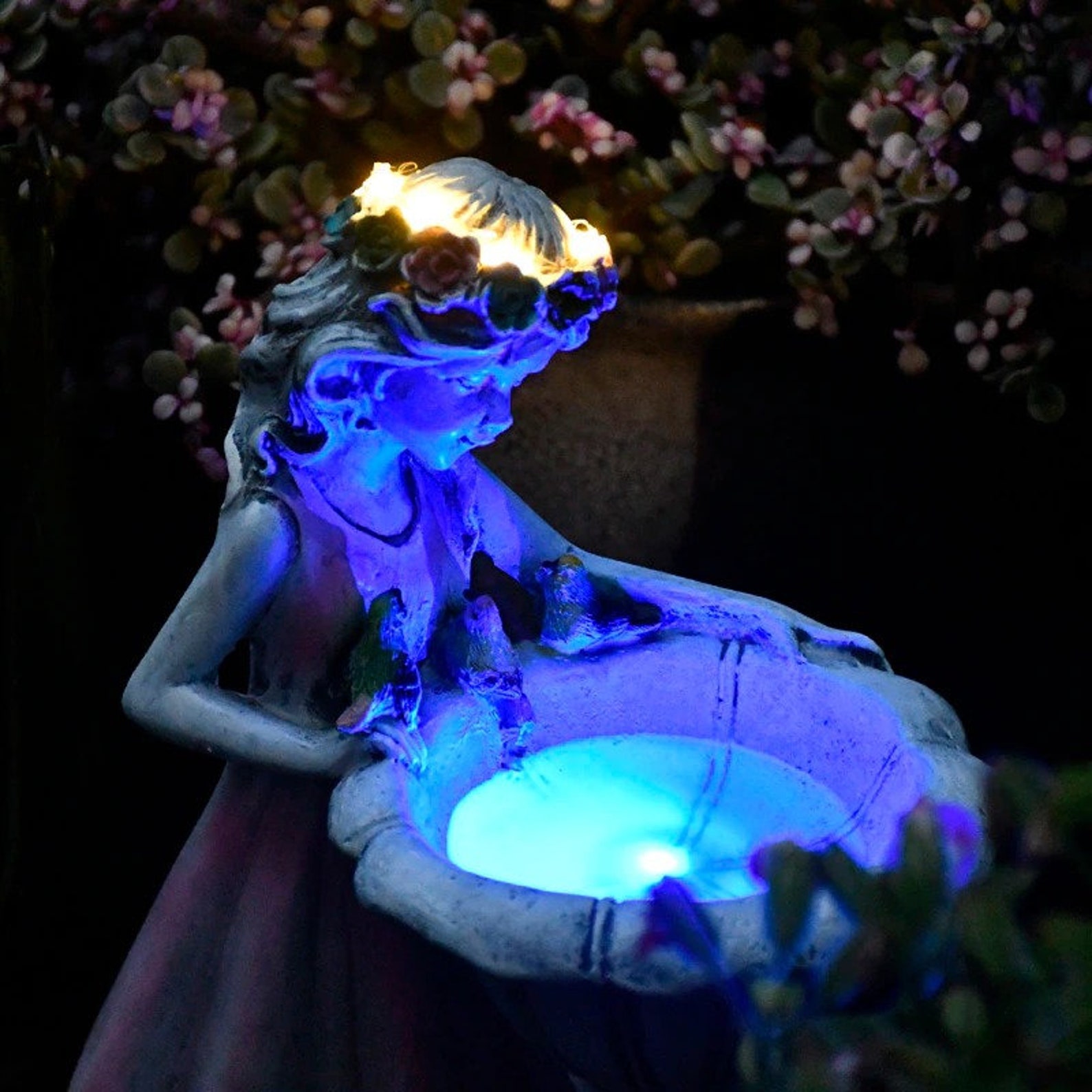 Outdoor Bird Bath Resin Angel Figure Solar Lamp Statue Etsy