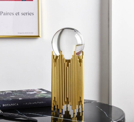 Golden Luxury Modern Metal Crystal Ball Crafts Home Decor Office Gift Sculpture 