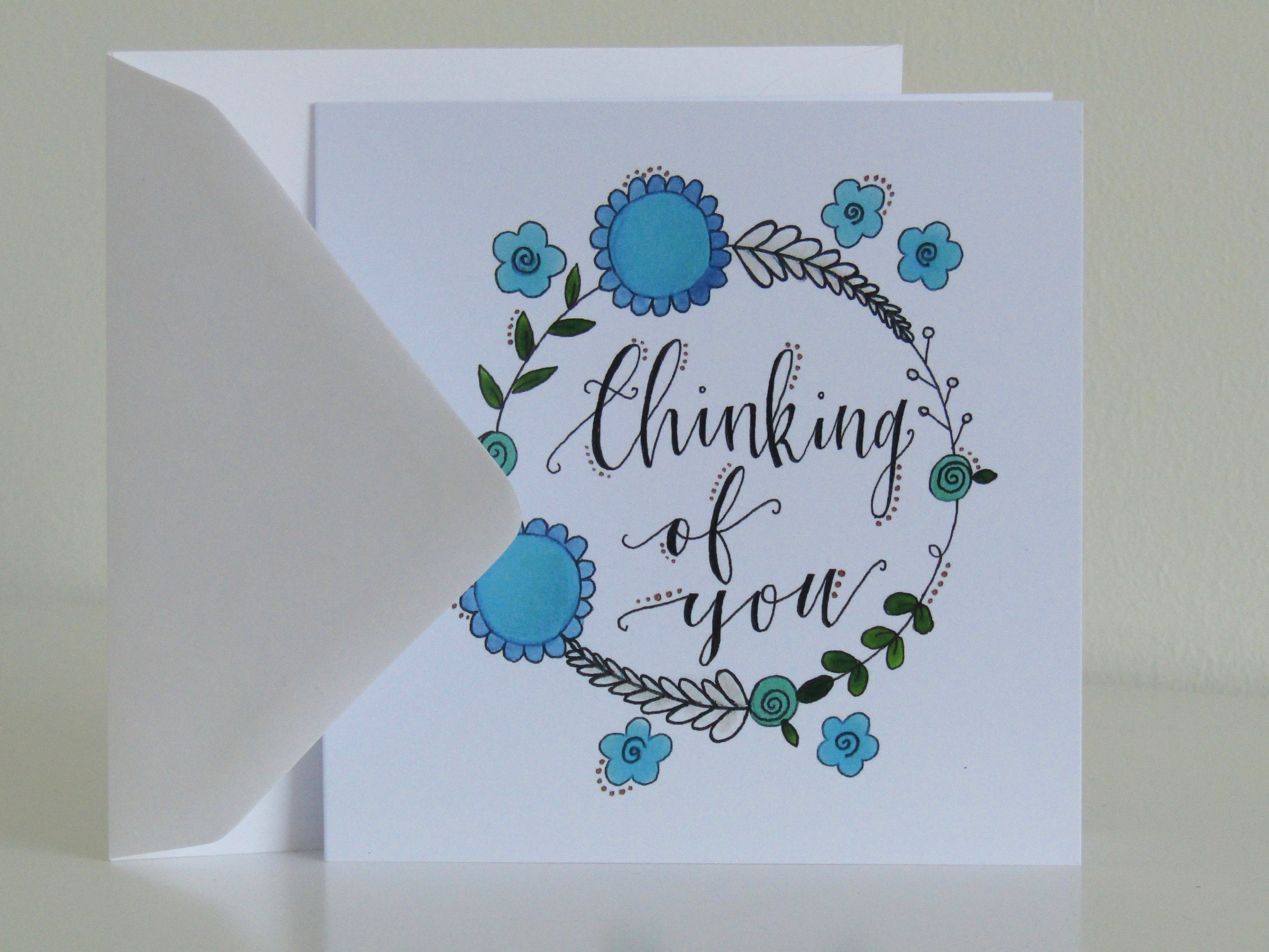 Thinking of You Card, Greeting Card, Flower Card, Calligraphy Card ...