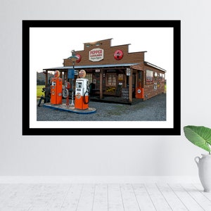 PEPPER GAS GROCERY/Cityscape/Structural/Gas Station/Grocery Store/Pumps/Fine Art Photography/Sm-Extra Large/Wall Decor/Metal, Canvas, Print