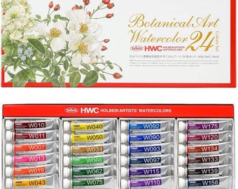 Holbein Transparent Watercolor Paint Botanical Art 24 Color Set 003455 (5 ml tube x 24)