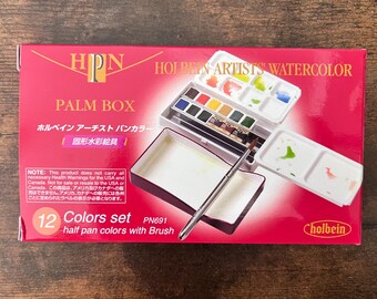 Holbein Artists' Watercolor Palm Box (PN691), 12 Color Set (12 Half Pans)