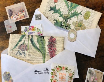 Bundle of 10 Vintage Botanical Illustration Print on Vintage Paper (8.5x11") for collage, scrapbook, junk journal, craft