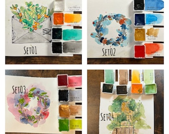 Blind Date with Watercolor Mini Set – 12 Variations | 3 Classic + 1 Pearlescent Half Pans | Artist Watercolor Sampler by The Golden Study