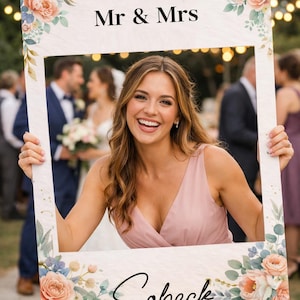 Personalised Wedding Selfie Frame, Floral Design, Completely Customised, Watercolour Flowers, Party, Anniversary, Engagement