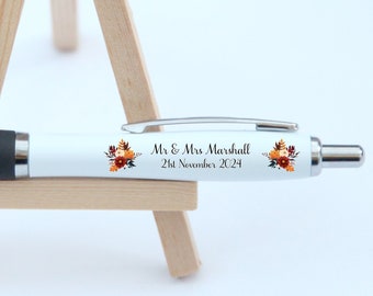 Stylos imprimés personnalisés Pour les faveurs de mariage, Cadeau de demoiselle d’honneur, Demoiselle d’honneur, Mère de mariée, Fête de poule, Automne, Floral, Ballpoint, Crayon Rouge