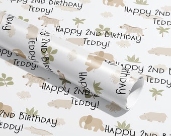 Personalised Birthday Gift Wrap, Wrapping Paper, Safari, Your Name, Customised, Animal, Paper, Your Age, Pattern, Eco friendly, Recyclable