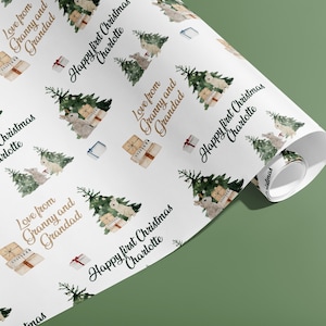 Carta da regalo personalizzata per il primo Natale, Confezione regalo, Personalizzata, Nuovo nato, Nuovo bambino, Baby Shower, Celebrazione, Ragazzo, Blu, Carta, Festivo