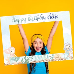 Happy Birthday Selfie Frame, Personalised, Selfie Board, Decoration, Mermaid, Photobooth Props, Custom, Cutout kids Birthday Party Frame