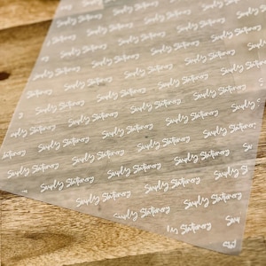 Personalised Vellum Paper, White Ink Print, Packing Paper, Branded Packaging, Your Logo Paper 90gsm, Small Business, Tissue paper, Recycle