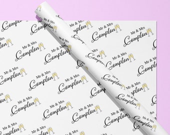 Personalised, Mr & Mrs, Surname, Wrapping Paper, Gift Wrap, Customised, Wedding, Party, Engagement, Couples, Newly Weds, Anniversary, Paper
