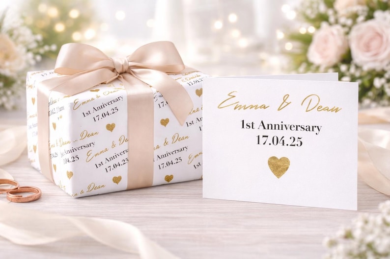 Personalisierte Geschenkverpackung, Namen, Geschenkpapier, Geburtstag, Herzen, individuell, Hochzeit, Party, Verlobung, Paare, Valentinstag, Jahrestag Bild 2