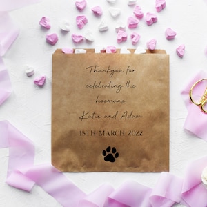 Personalisierte Hunde Kekstüten, Papier, Leckerlibeutel, Hochzeit, Sweet Cart, braun oder weiß, Kraft, Hochzeit Papeterie, Welpe, Haustiere, Leckerli, Sweet
