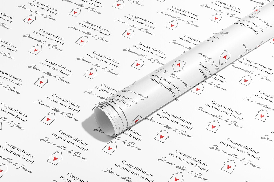 Personalised Gift Wrap, Names, Wrapping Paper, New Home, Hearts, Customised, House, Party