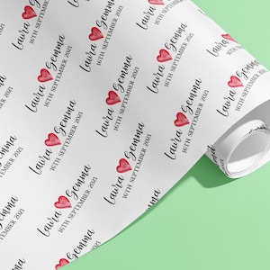 Personalised Gift Wrap, Names, Wrapping Paper, Valentines, Hearts, Customised, Wedding, Party, Engagement, Couples, Newly Weds, Anniversary