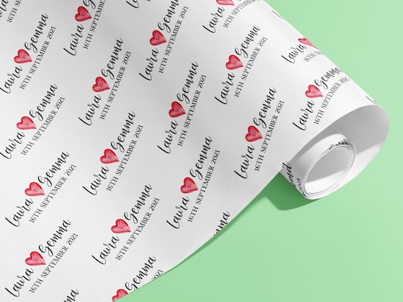Personalised Gift Wrap Names Wrapping Paper Valentines Hearts
