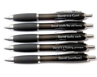 Personalised Profanity Pens Set, Sweary, Insulting Office Gift, Hen Party, Cunt, Secret Santa, Joke Funny Gift, Rude Offensive, Novelty