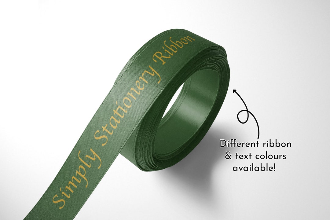 Personalised 15mm Ribbon. Satin Ribbon, Your Text Date, Forest Green ...