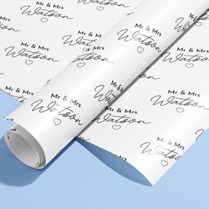 Personalised, Mr & Mrs, Surname, Wrapping Paper, Gift Wrap, Customised, Wedding, Party, Engagement, Couples, Newly Weds, Anniversary, Paper