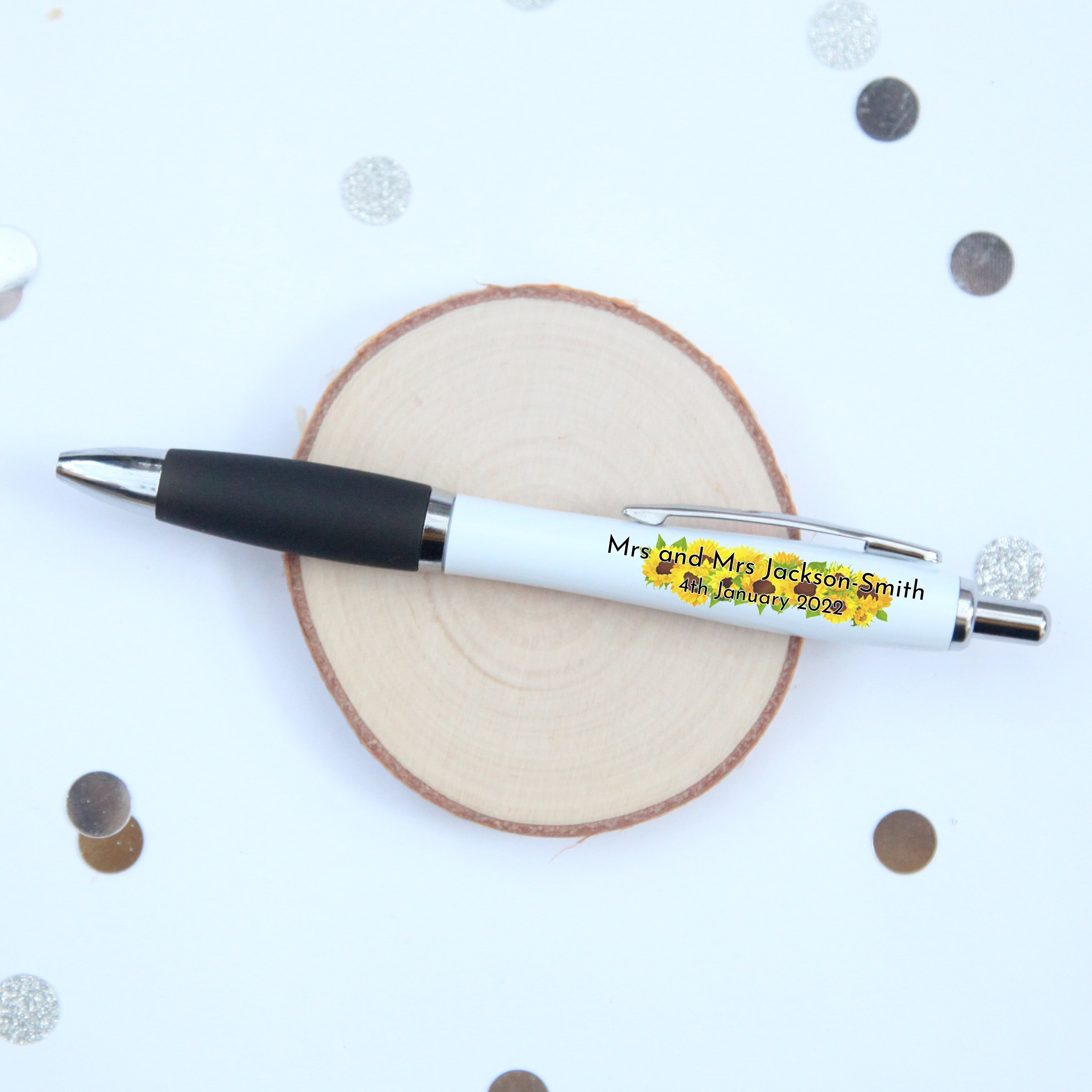 Personalised Wedding Favour Printed Pens, Bridesmaid Gift, Maid of Honour, Mother of Bride, Hen Party, Sunflower, Logo, Pencil Ballpoint