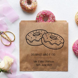 Gepersonaliseerde papieren zoete zakken traktatie tassen, bruiloft zoete kar, cake, bruin of wit, kraft, briefpapier, donut, popcorn, dank u, bruiloft