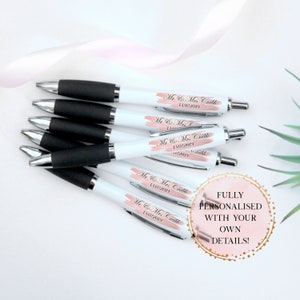 Personalised Wedding Favour Printed Pens, Bridesmaid Gift, Maid of Honour, Mother of Bride, Hen Party, Blush, Rose Gold Ballpoint Pencil