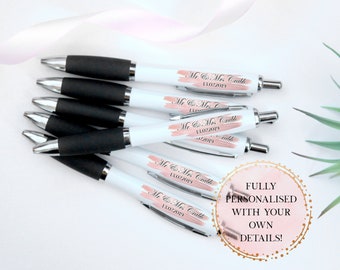 Personalised Wedding Favour Printed Pens, Bridesmaid Gift, Maid of Honour, Mother of Bride, Hen Party, Blush, Rose Gold Ballpoint Pencil