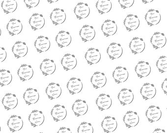 May include: A white background with a repeating pattern of black and white floral wreaths with the text "Your Business Name" inside each wreath.