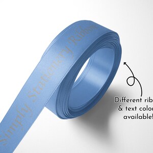 Personalised 15mm Ribbon. Satin Ribbon, Your Text Date, Blue, Rose Gold ...