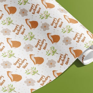 Papier d'emballage personnalisé, anniversaire, noms, papier cadeau, renards, orange, personnalisé, jungle, fête, bébé, enfants, cadeaux, cadeaux, âges