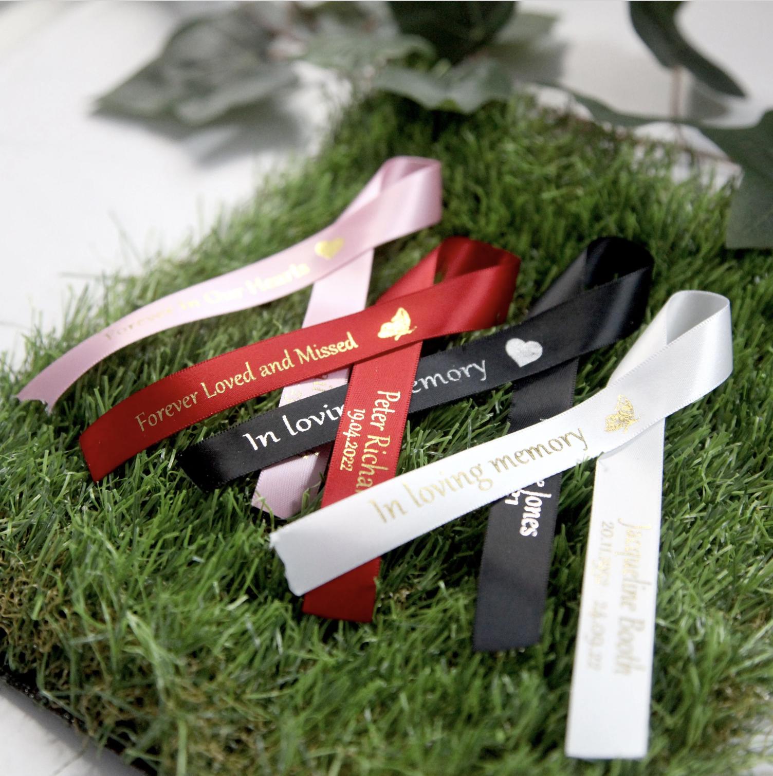 Remembrance Ribbons Personalised Memorial Funeral Ribbons, Satin Bow, Church, Clothes Pin ...