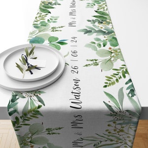 Eukalyptus Tischläufer, Hochzeit, Blumen, Tischdekoration, Tischdekoration, Einweihungsparty, Blätter, Party, Personalisiert, Geburtstag, Leinwand, Eco