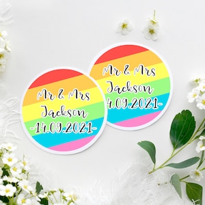 Personalised Round Wedding Stickers, Your Text, Rainbow, Pride, Rustic Wedding, Mr Mrs, Sweet Cart Stickers, Label, Birthday, Hen