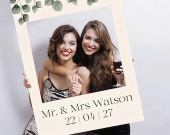 Personalised Wedding Selfie Frame, Wedding Props, Selfie Board, Decoration, Photobooth Props, Custom, Cutout, Eucalyptus, Party Frame