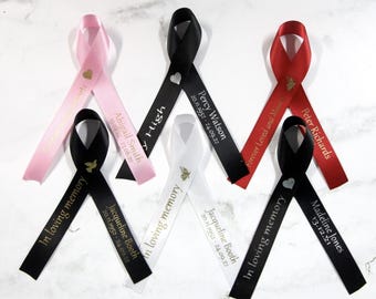 Personalised Memorial Funeral Ribbons, Satin Bow, Church, Clothes Pin Lapel, Remembrance Service, In Loving Memory, Favour, Keepsake, Love