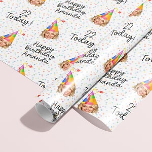 Personalisierte Geburtstag Geschenkverpackung, Geschenkpapier, Ihr Foto, Ihren Namen, Individuell, Hochzeit, Partyhut, Papier, Ihr Alter, Eco, Recyclebar