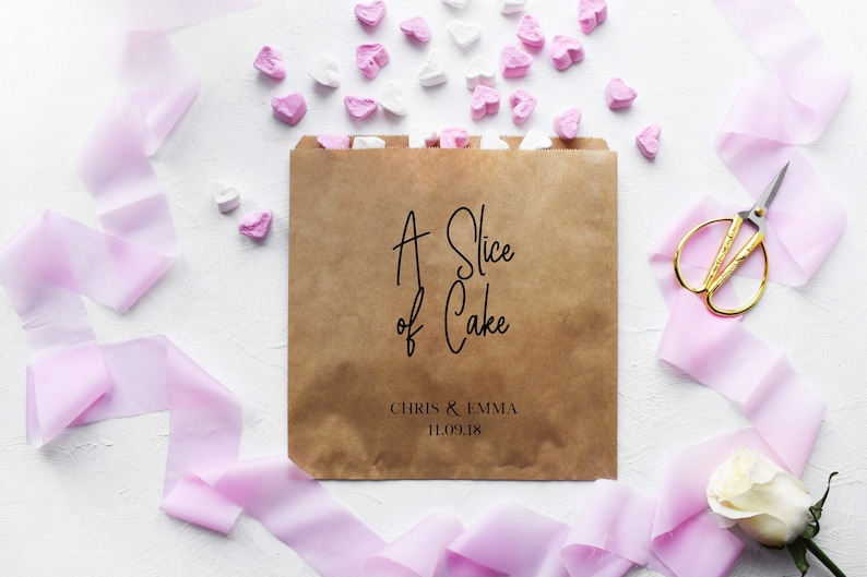 Personalised Paper Bags Cake Boxes Bags, Wedding Sweet Cart, Cake, Brown or White, Kraft, Stationery, Love Is Sweet, Popcorn, Treat 画像 2