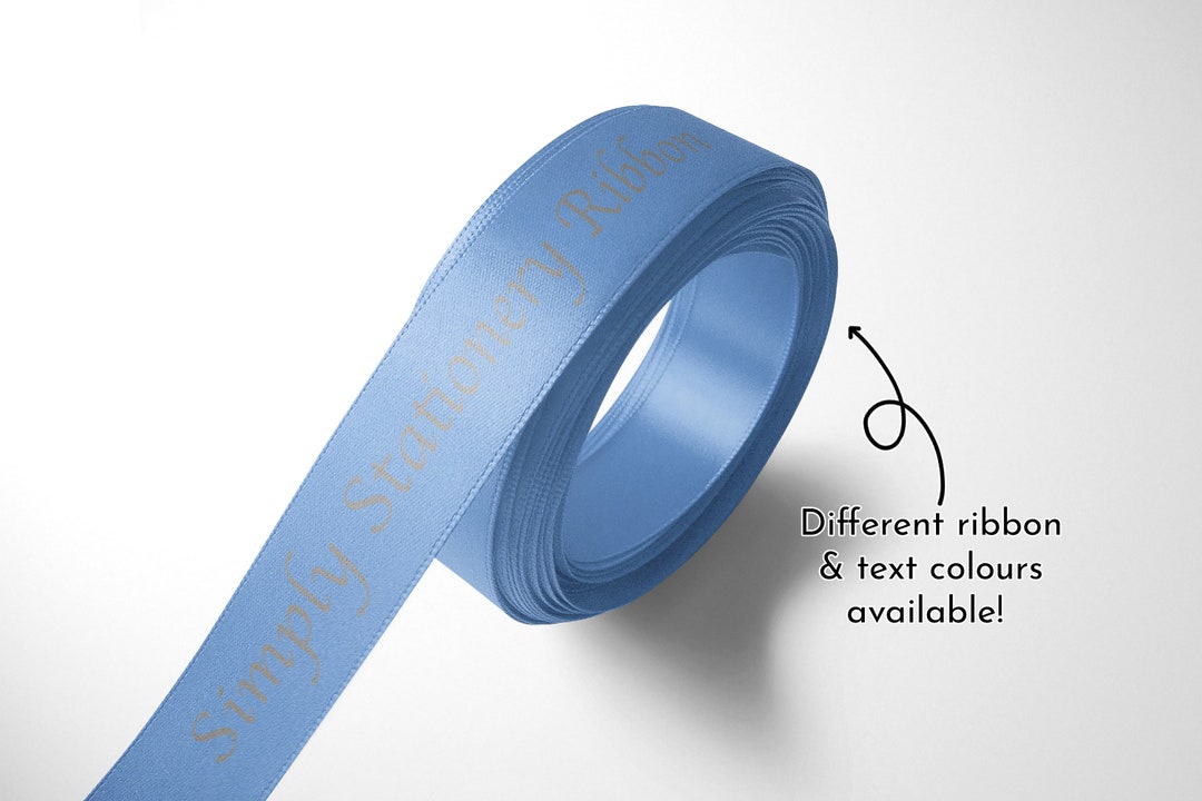 Personalised 15mm Ribbon. Satin Ribbon, Your Text Date, Blue, Rose Gold ...