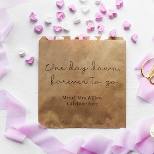 Gepersonaliseerde papieren zoete tassen traktatie tassen, bruiloft zoete kar, cake, bruin of wit, kraft, briefpapier, liefde, voor altijd, popcorn, dank u