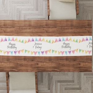 Runner da tavolo personalizzato, compleanno, cuori, decorazione da tavolo, tavolo, inaugurazione della casa, stamina, festa, personalizzato, compleanno, tela, eco