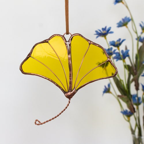 Ginkgo Leaf Sun Catcher Suncatcher Stained Glass Window Etsy