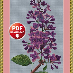 Lilac Branch Cross stitch pattern  Spring flowers cross stitch chart Botanical embroidery Needlepoint Chart PDF