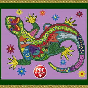 Cross stitch pattern Lizard PDF, instant download. Anti-stress embroidery