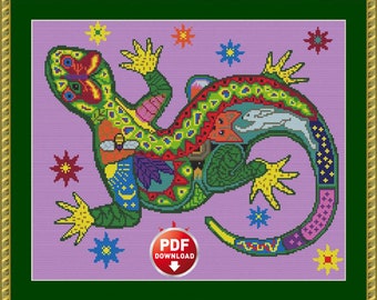 Cross stitch pattern Lizard PDF, instant download. Anti-stress embroidery