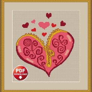 Hart kruissteekpatroon Galentine's Day Card licht borduurwerk PDF direct downloaden